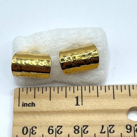 Vintage Gold Tone Textured Tube Earrings - Picture 3 of 3
